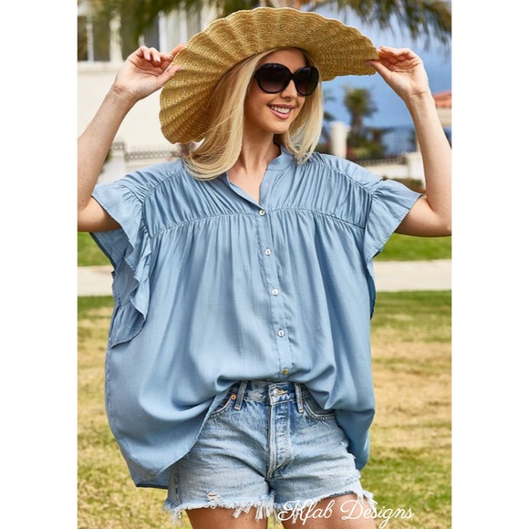 ❤️LAST 3! Vintage Loose Fit Silky Woven Shirred Top - Picture 5 of 7